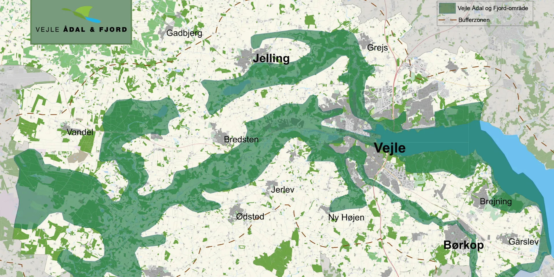 Kort fra Vejle Ådal og Fjord over Vejles ådale