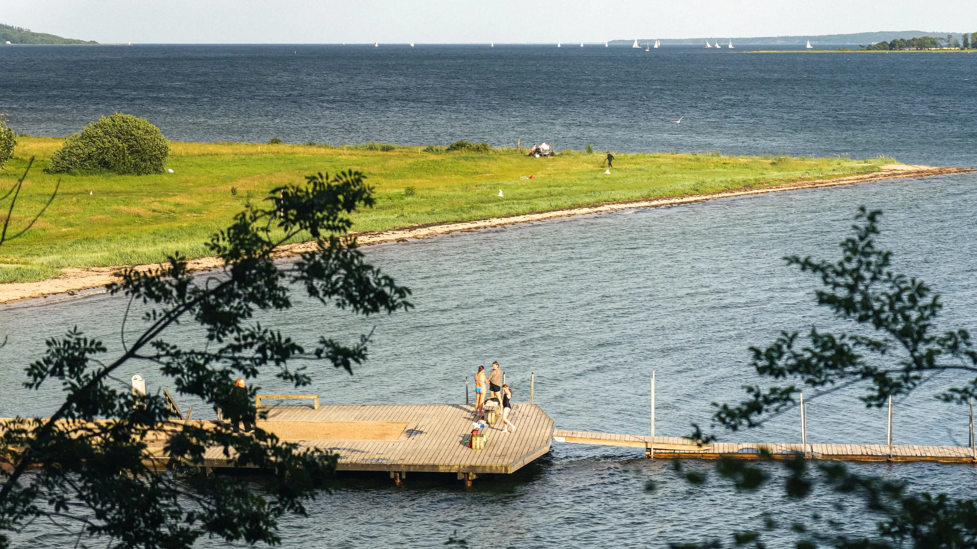 View over the bathing jetty at Tirsbæk Beach