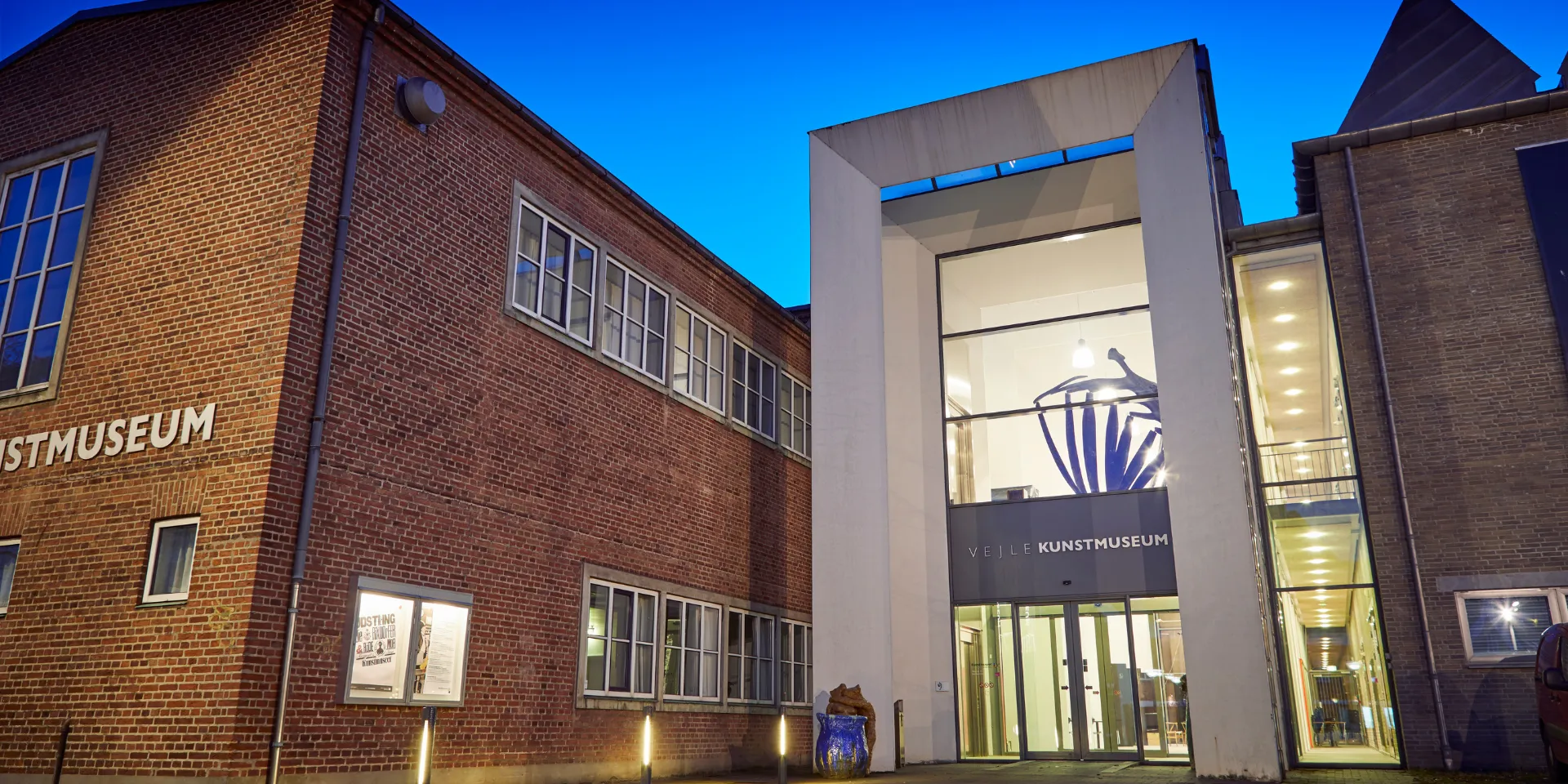 Vejle Art Museum from outside an evening