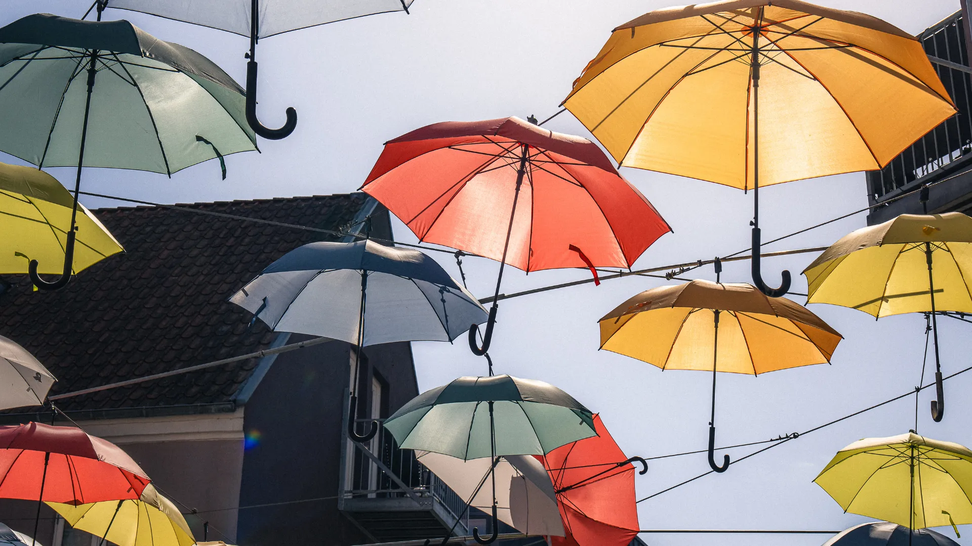 Colorful umbrellas in Midtpunktet in Vejle