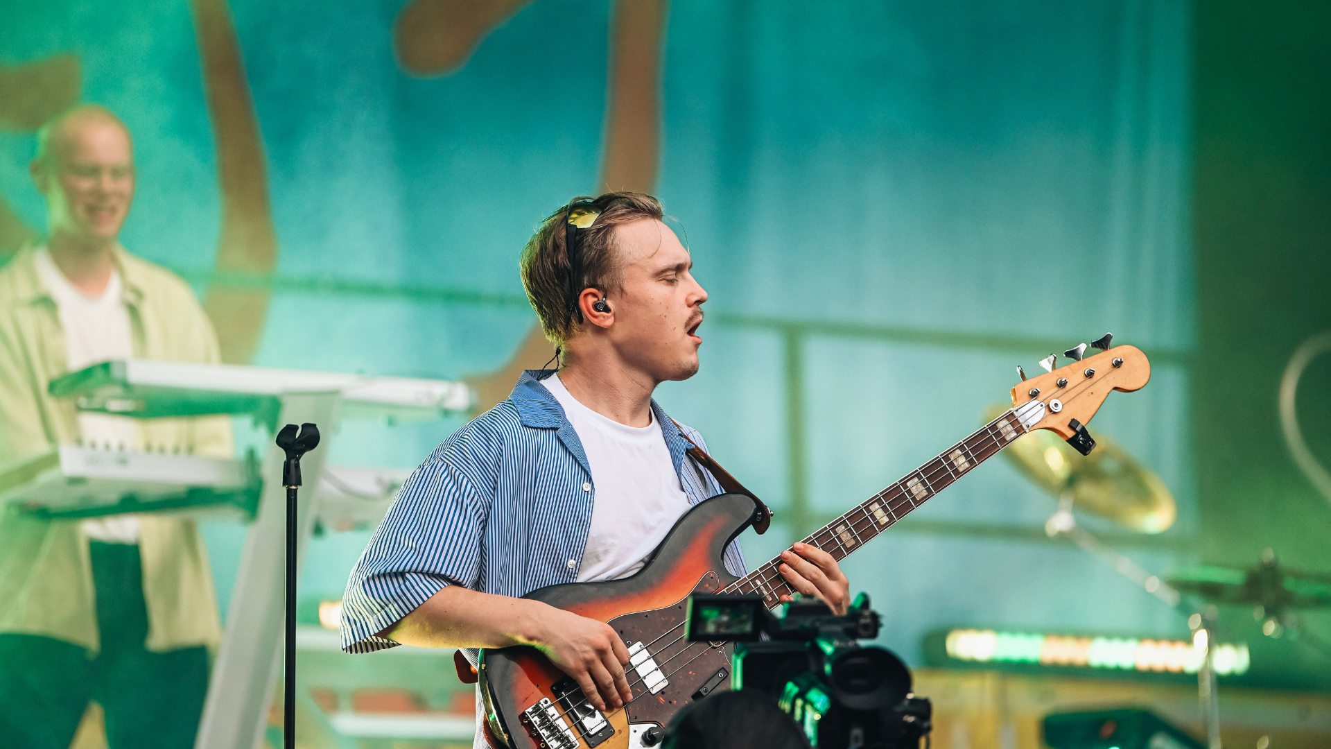 The bassist from Blæst on stage at Rock i Byparken in 2023