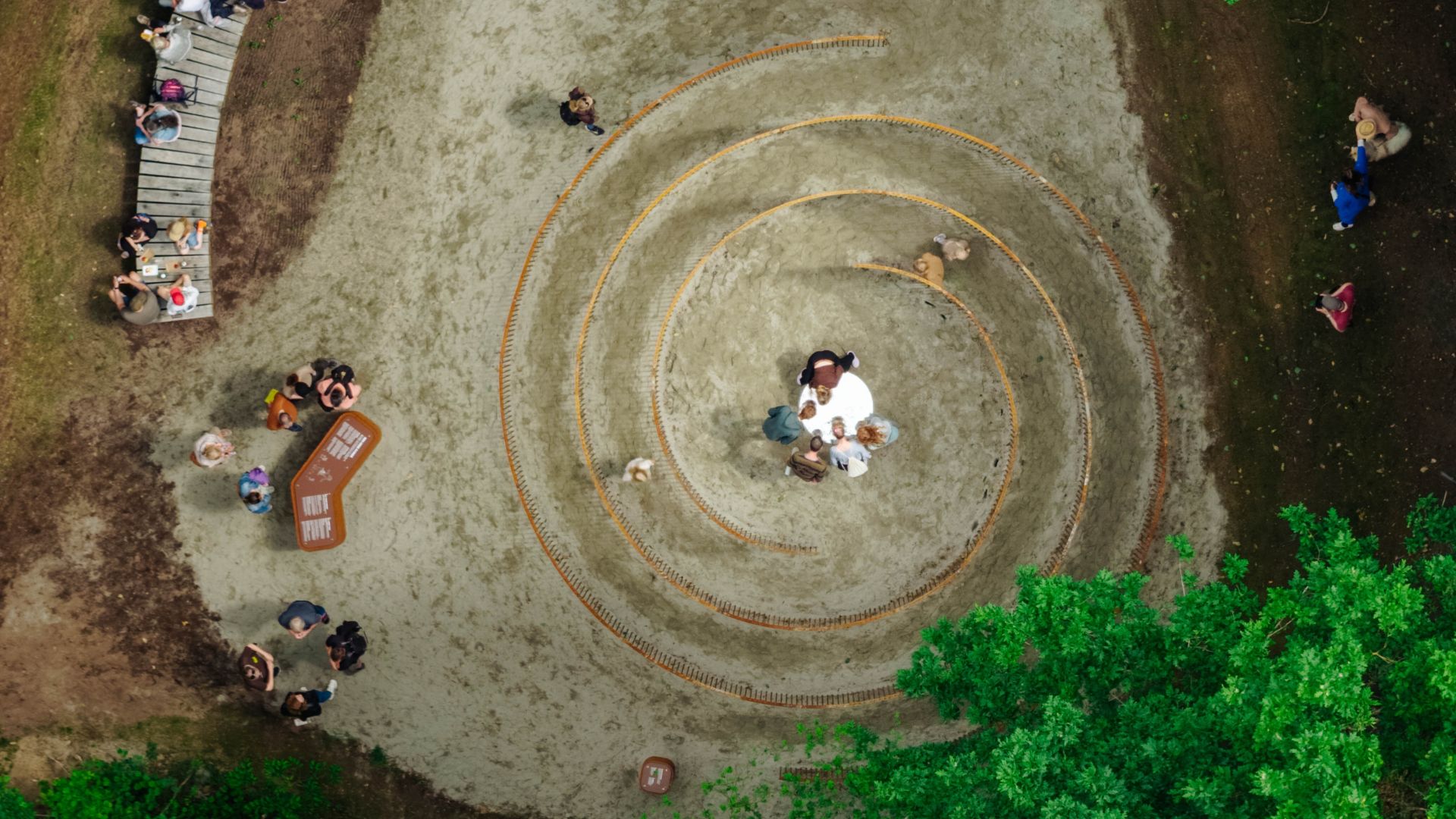 One of the five storytelling zones at The World of the Egtved Girl in Egtved seen from above