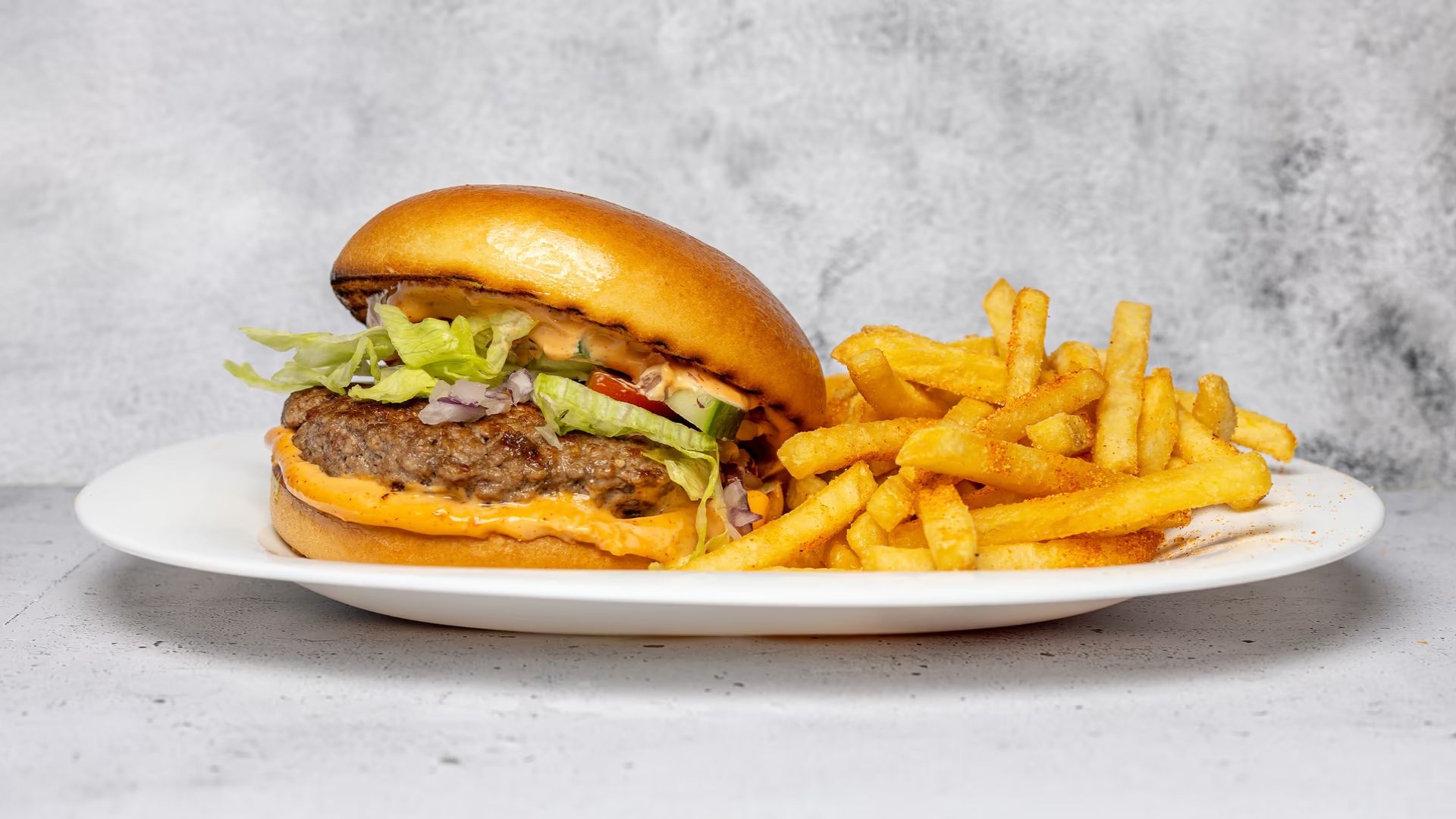 Big Burger meal with French fries at Gadegrillen in Vejle
