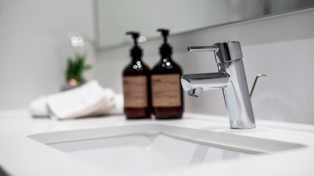 Bathroom sink at Peak12 Hotel