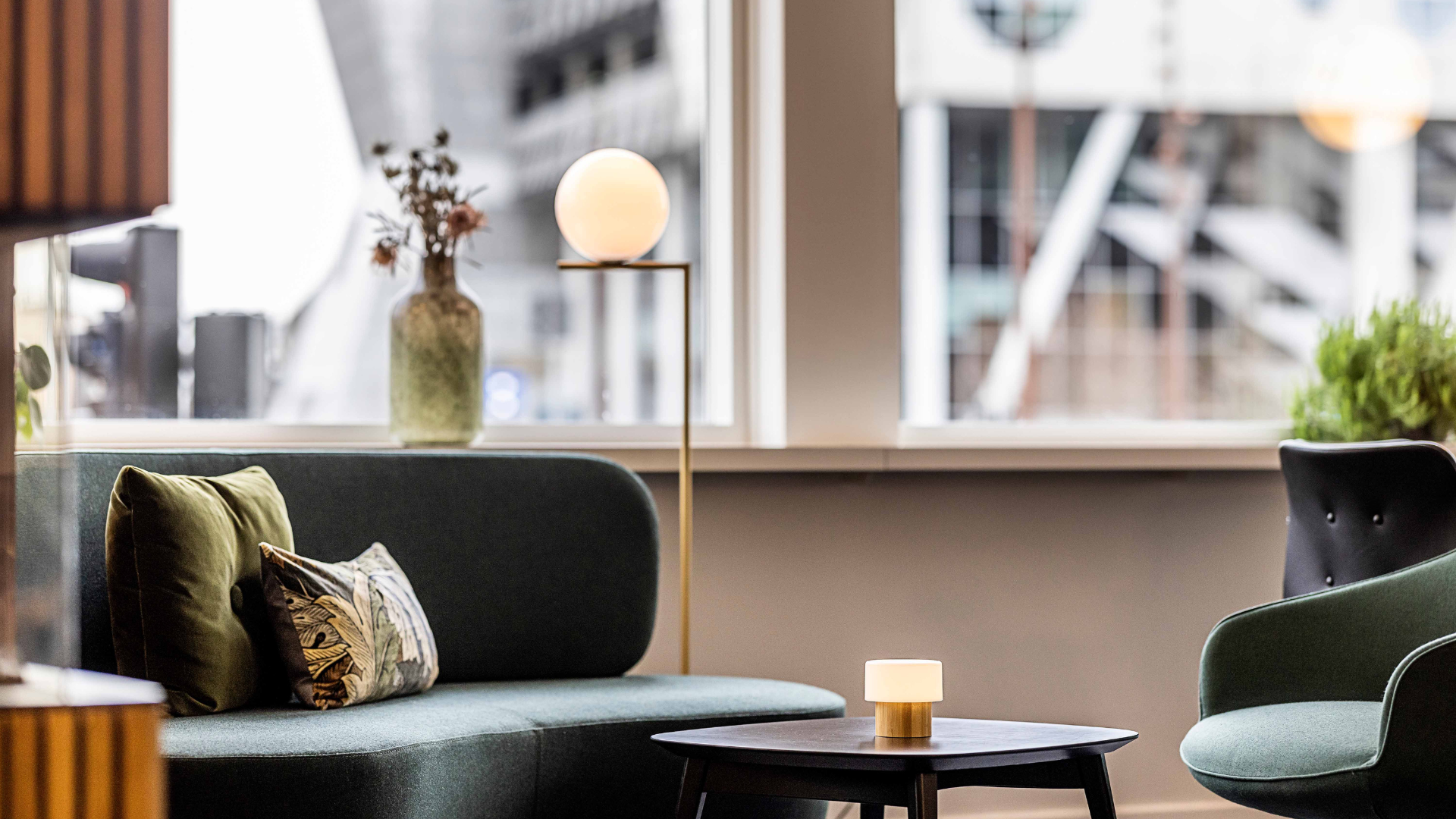 Lounge, sofa, city view