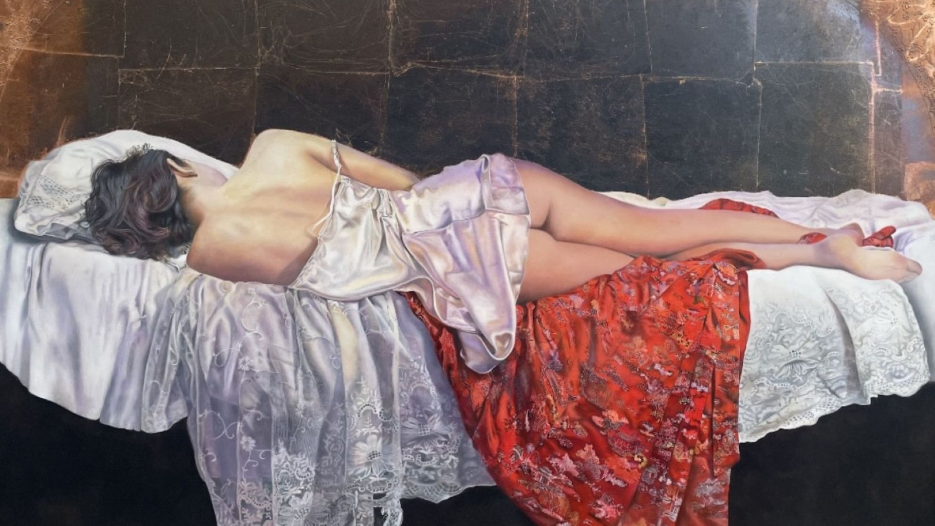 Ginny Page - Kimono Confinement - 62x95cm - Oil on Panel with patinated copper