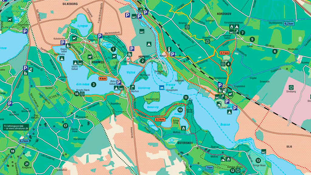 Kort over vandreruter i og omkring Silkeborg