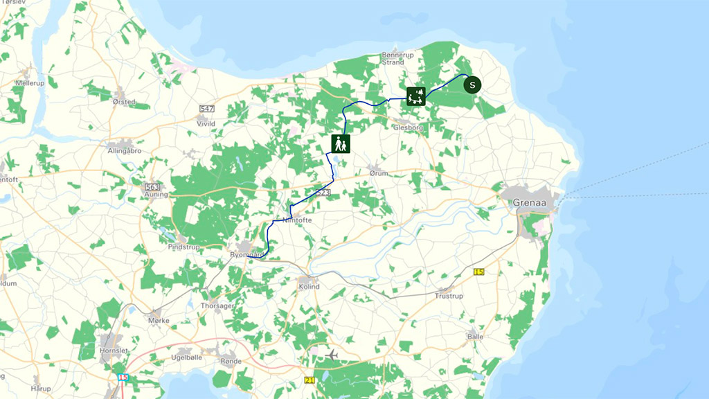 Map of the Gjerrild railway path in Djursland