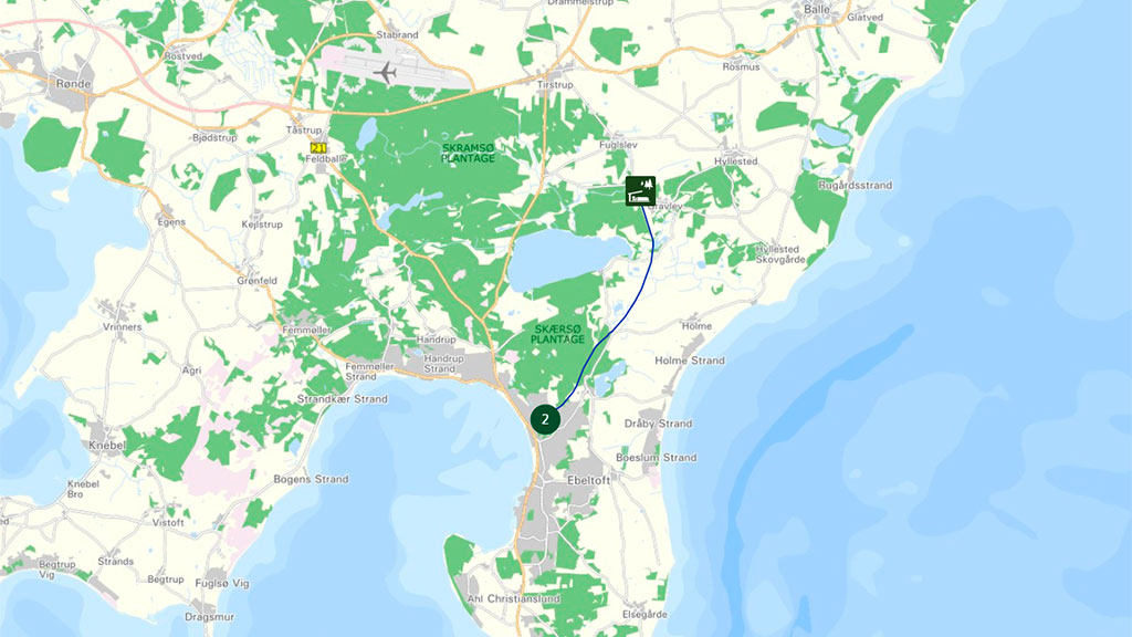 Map of Gravlevstien between Ebeltoft and Gravlev