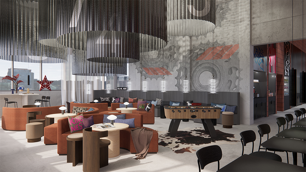 Fællesrum på Hotel Moxy Aarhus