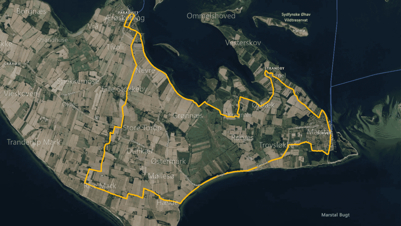 Map of the Ærøskøbing to Marstal Loop on Ærø
