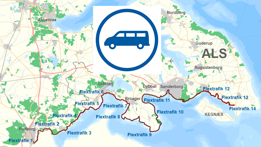 Flextrafik pick-up points along Gendarmstien