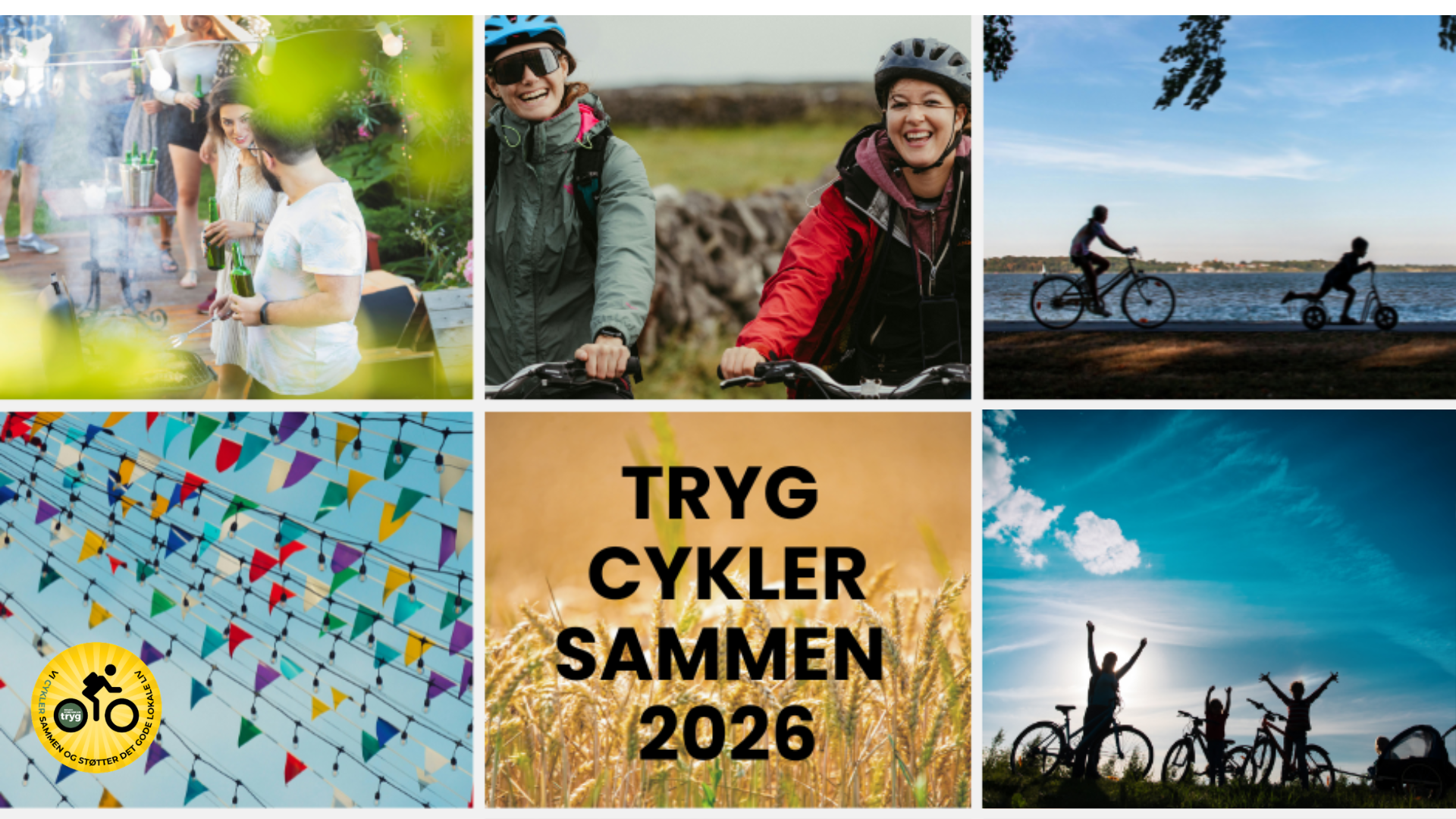collage af folk der cykler og folk der hygger sig