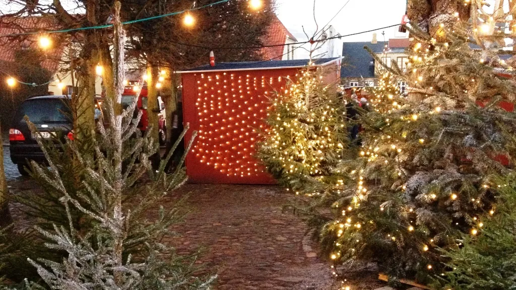 Julemarked juletræer og skur