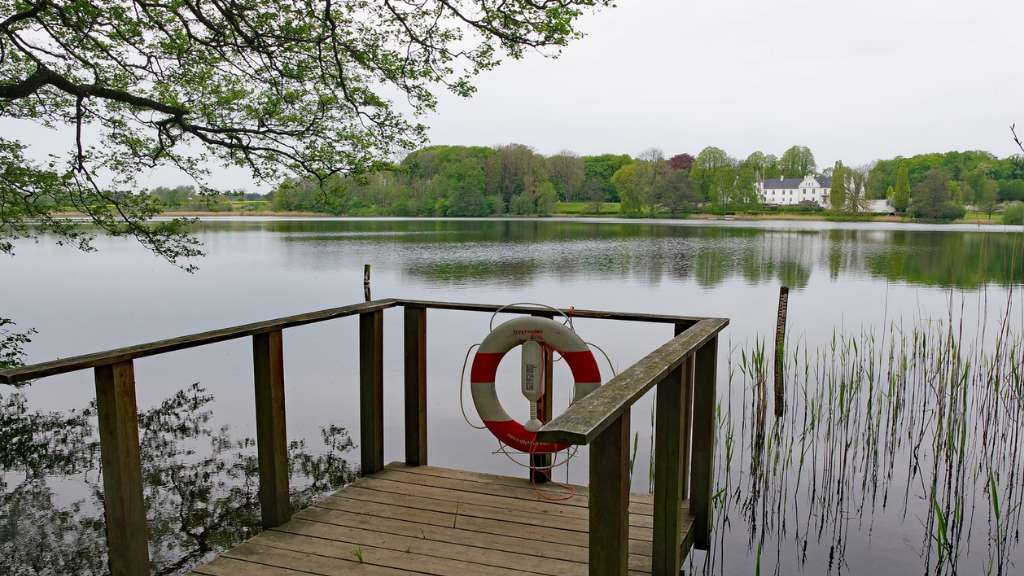 A small wooden bridge overlooking the water.